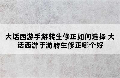 大话西游手游转生修正如何选择 大话西游手游转生修正哪个好